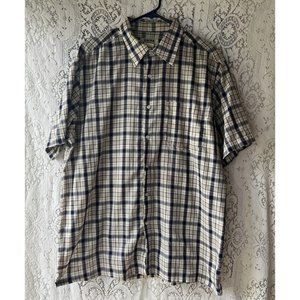 Vtg Duke Haband Blue Tan‎ White Western Cowboy Pearl Snap Short Sleeve Shirt L